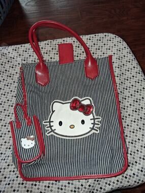 Vintage Hello Kitty Tote Bag w/ Matching Cell Phone Holder Sanrio (T113)